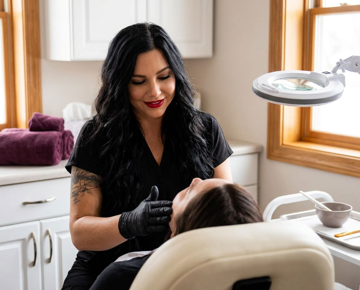 Della performing a facial